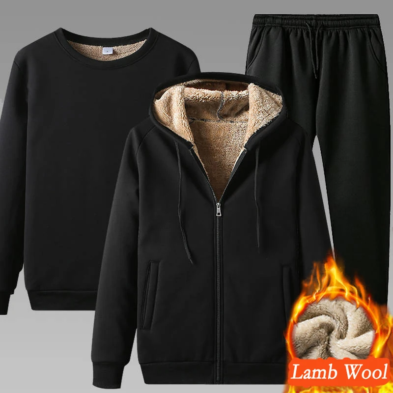 

2021 Sports Tracksuit Set Sports Wear Keep Warm Sports Set Velvet Lining Suit Men's Winter Warm Thickening Track Suit Men