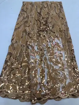 

New 2019 High Quality Nigerian Wedding Lace Fabric Latest African Laces velvet French Net Lace Fabric With sequins lace gold