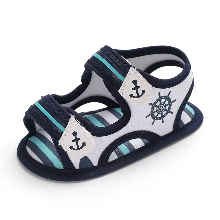 Сандалии для маленьких мальчиков; обувь в полоску с мелким морским принтом; мягкая нескользящая подошва; обувь для малышей; Лидер продаж; сандалии для малышей - Цвет: Белый