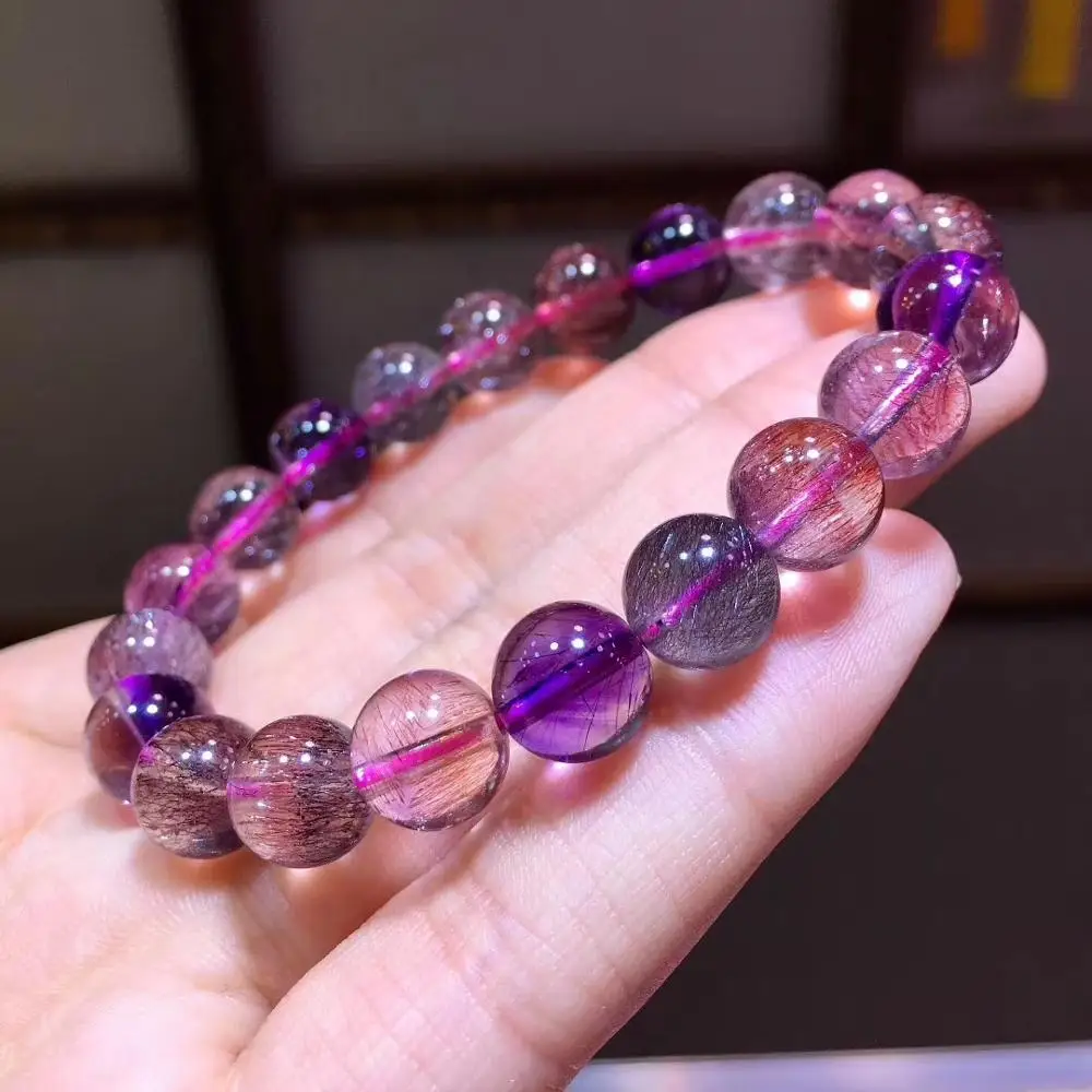 9,6 мм Топ натуральный супер семь 7 мелодий камень Lepidocrocite Кварц Браслет Кристалл Круглый бисер для женщин сертификат AAAAA