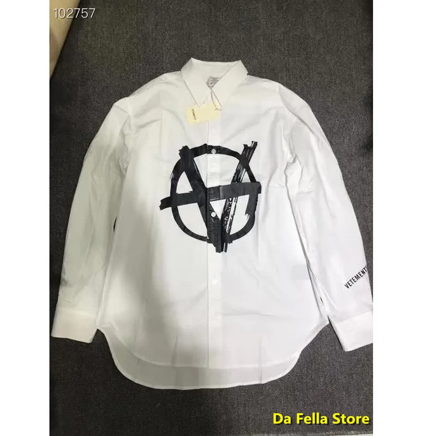 VETEMENTS White & Black Anarchie Shirt 2020 Men Women Casual 1:1 VETEMENTS Shirts Oversize VTM Streetwear VETEMENTS White & Black Anarchie Shirt 2020 Men Women Casual 1:1 VETEMENTS Shirts Oversize VTM Streetwear