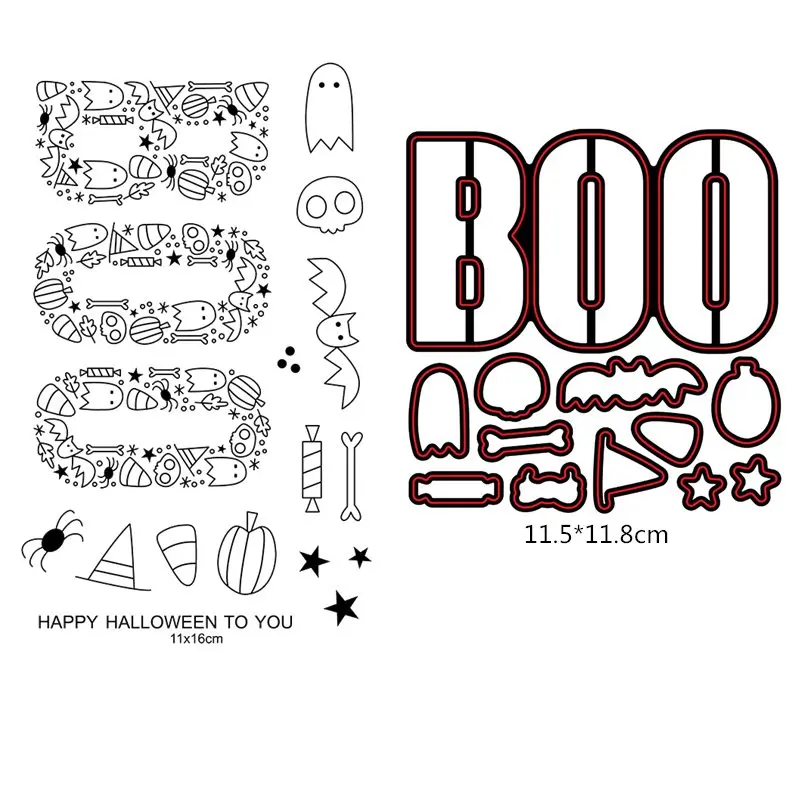 

BOO Happy Halloween Clear Stamps and Cutting Dies for DIY Paper Card Making Decorative Crafts Transparent Stamp 2019 new