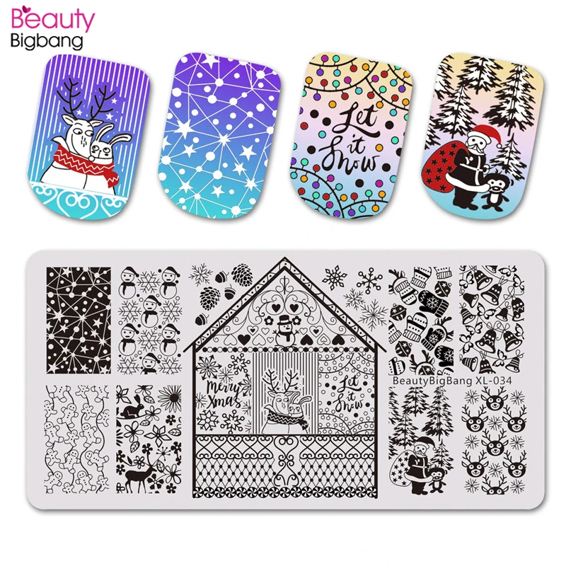 

BeautyBigBang 6*12cm Nail Stamping Plates Christmas Snowflake Xmas Snowman Image Nail Art Template Nail Plate Stamp Accessories