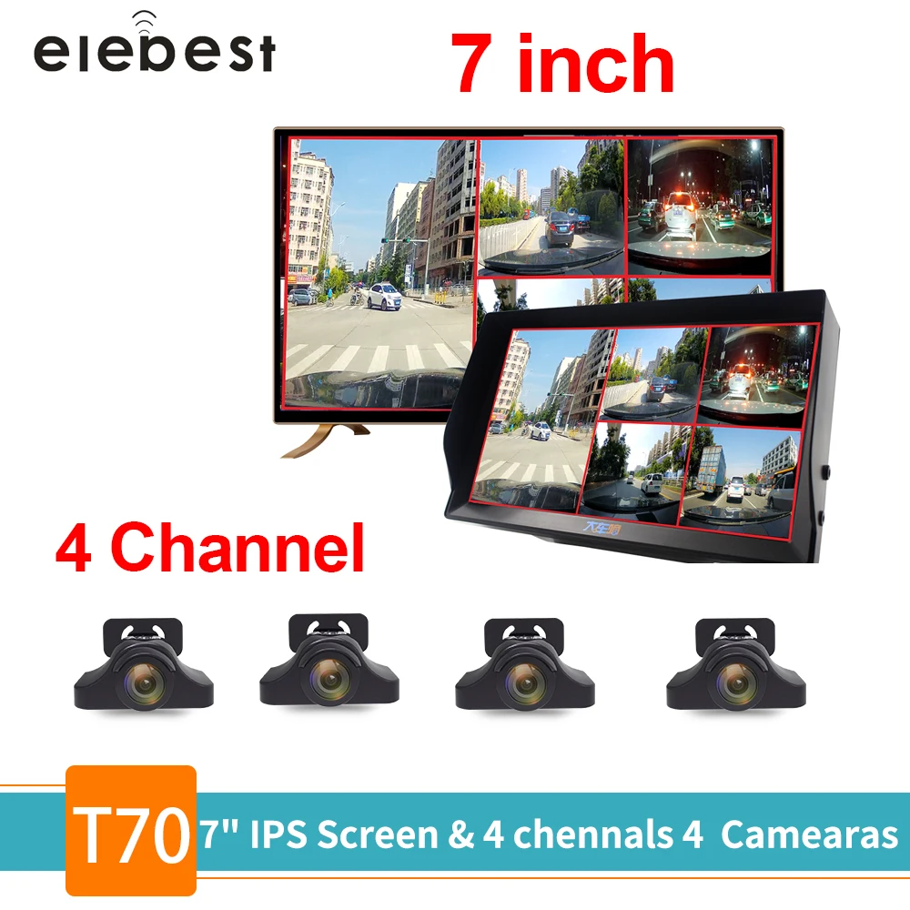 Elebest T71 видеорегистратор для грузовика Dash camera 4 канальный Cam резервный видео комплект для звукозаписи cctv монитор заднего вида Автомобильный