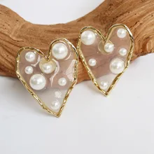 SRCOI Fshion прозрачные серьги-гвоздики с большим сердцем в виде звезды Геометрическая любовь, жемчужный Свадебный Серьги для женщин уличный стиль Bijoux