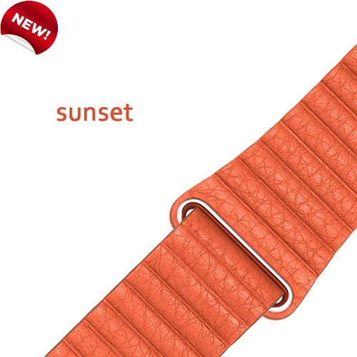 Leather Loop Strap for apple watch 5 Band 44mm 40mm correa iwatch 4 3 42mm 38 mm loop buckle watchband bracelet apple watch band - Band Color: Official sunset