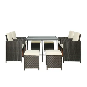 

Outdoor Dining Table Set(9-Piece) Table Stool Armchair Rattan Wicker Patio Table and Chairs Garden Outdoor Furniture Sets