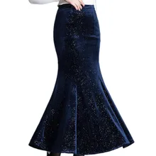 Размера плюс 4xl! На осень-зиму модная обувь с верхом, расшитым пайетками Русалка бархатные юбки для женщин с высокой талией, Обтягивающая одежда юбка-годе