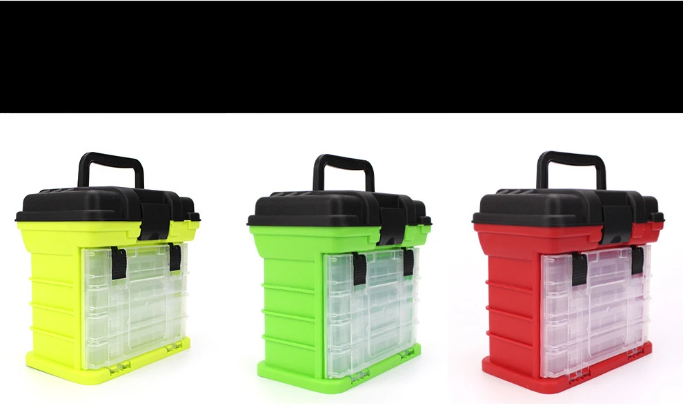 Caixa de Equipamento de Pesca com Alça de Plástico Caixa de Isca de Pesca Acessórios de Pesca Portátil Camada Grande Ferramentas Case 4 Cores 26*17*26cm 5 9 equipamento de pesca com alça de plástico