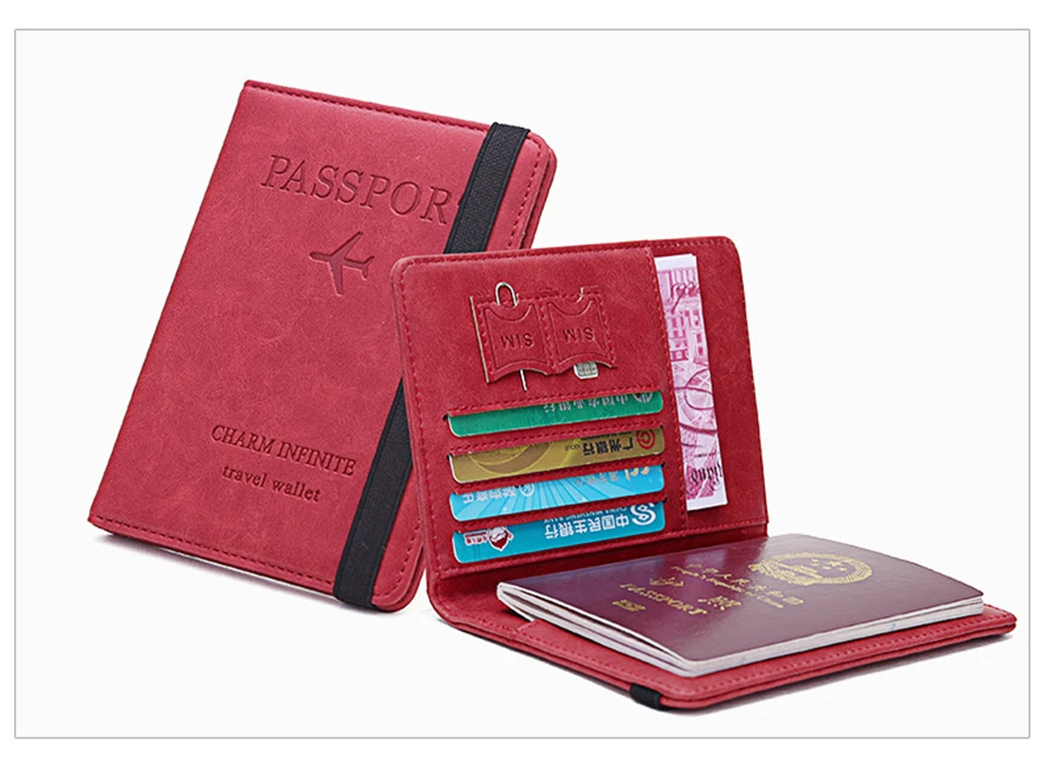Women Men RFID Vintage Business Passport Covers Holder Multi-Function ID Bank Card PU Leather Wallet Case Travel Accessories
