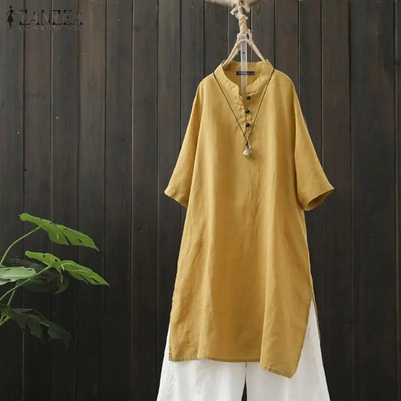2020 ZANZEA Women's Irregular Blouses Kaftan Button Split Tops Casual Short Sleeve Blusas Female Solid Tops Plus Size Tunic 5XL 2020 ZANZEA Women's Irregular Blouses Kaftan Button Split Tops Casual Short Sleeve Blusas Female Solid Tops Plus Size Tunic 5XL