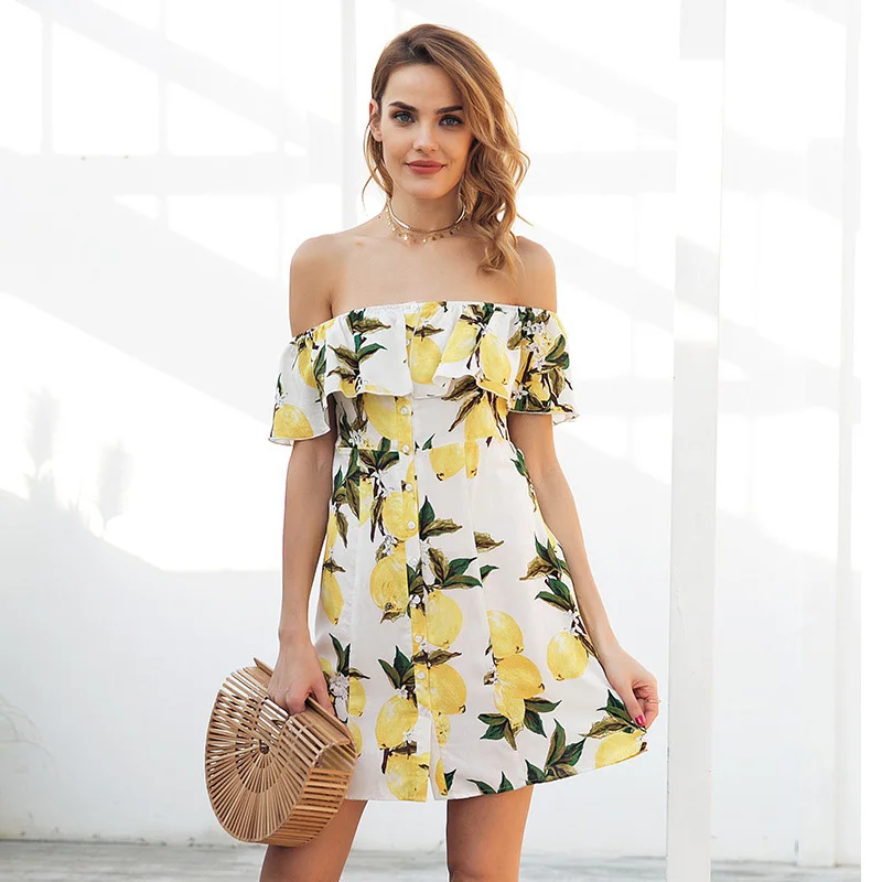 

Sexy Strapless Ruffle Sleeve Beach Summer Dress Sundresses Vintage Bohemian Midi Dress women Boho Floral Women Dresses Vestido