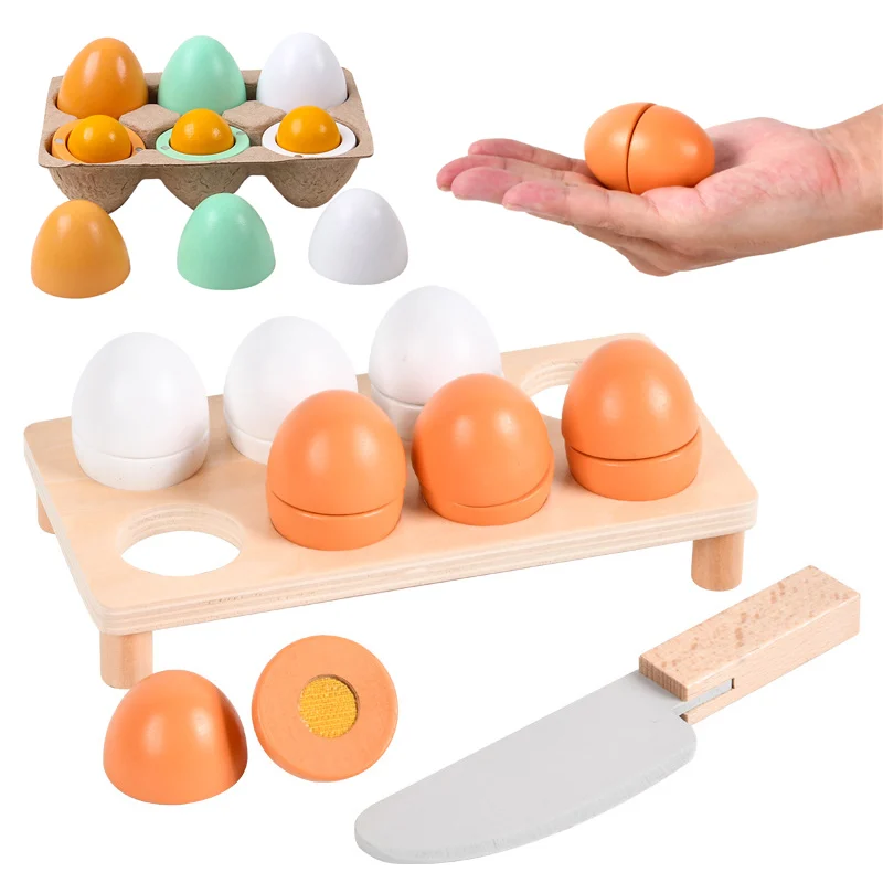 Pretend Kitchen Kids Toys Simulation Food Wooden Egg Set Magnetic Paste Eggs Pretend to Play Cutting Food Girl Cooking Games New