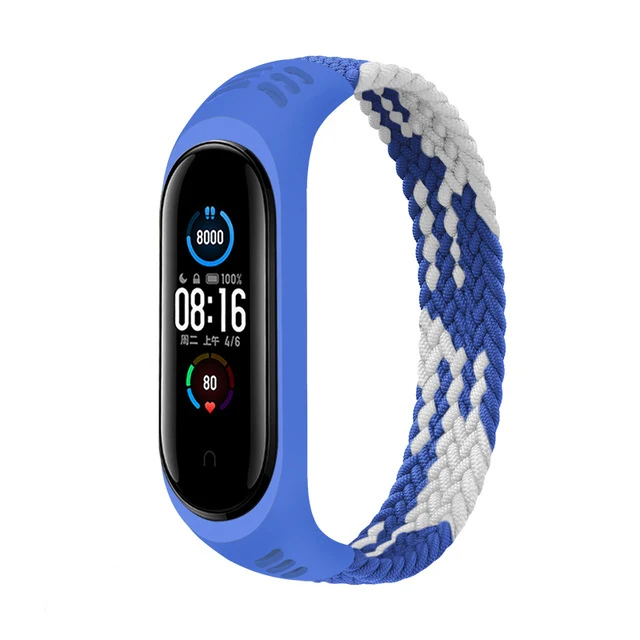 Nylon Braided Solo Loop for Xiaomi Mi band 5 6 Strap Bracelet belt Mi band 3 Miband 4 Wristband for xiaomi Mi band 7 5 watchband Blue white
