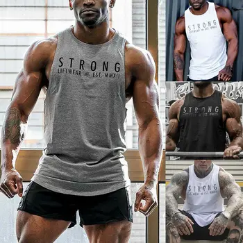 

2020 New Fashion Men Fitness Activewear Tops T-Shirt Gym Bodybuilding Muscle Tee Vests Casual Solid Tank Tops