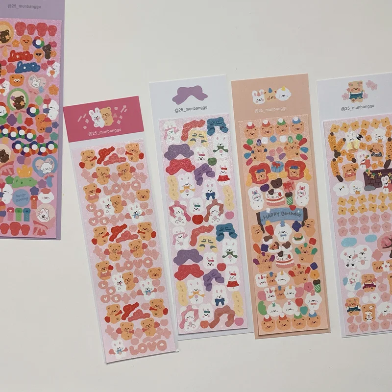 1Pc Ins Hot Kawaii Bear Bunny Stickers Scrapbooking Decorative Cute Sticker Korean DIY Diary Album Stick Label School Stationery