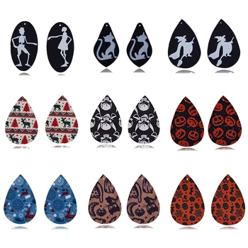 

50Pcs/lot Faux Leather Earrings Accessories Nightmare Before Christmas Halloween Earring Jewelry Connector Charms For DIY Making Earrings