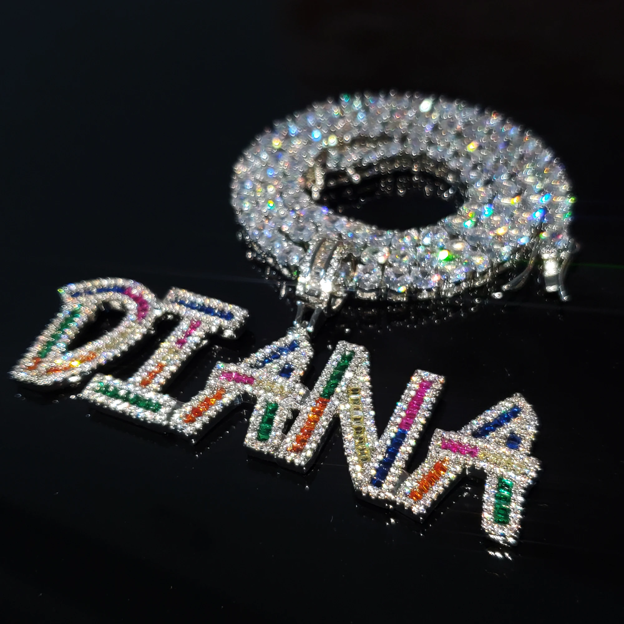 Custom Name Colorful Icy Letters Pendants Necklaces Women's Nameplate With Tennis Chain Personalized Birthday Gifts for Her