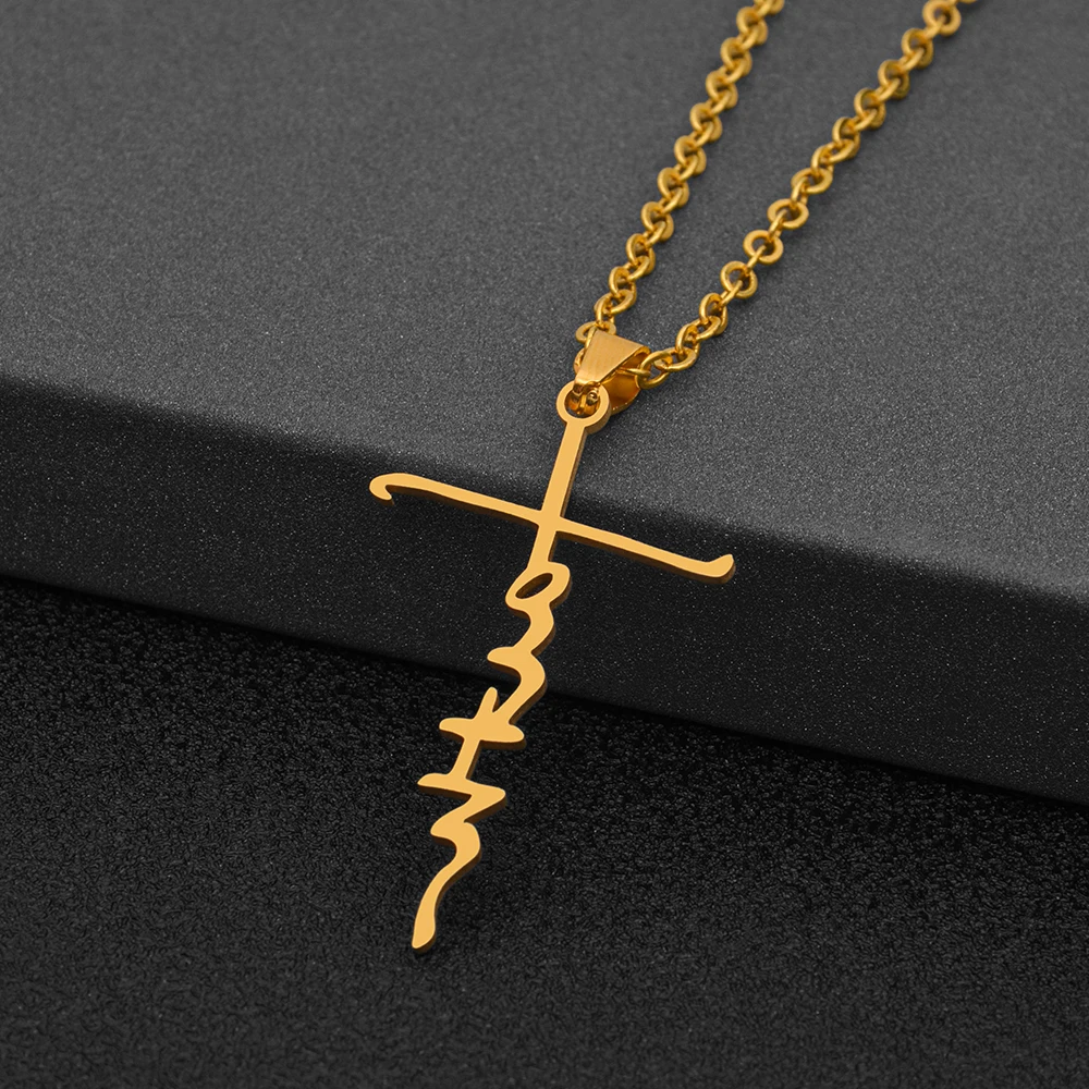 1pc New Stainless Steel Faith Pendant Necklace Faith Necklace for Women Men Fashion Christian Inspirational Jewelry Gift