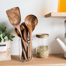 Scoop Teak Tableware Spoons Colander Skimmer Soup Kitchen Cooking Natural-Wood