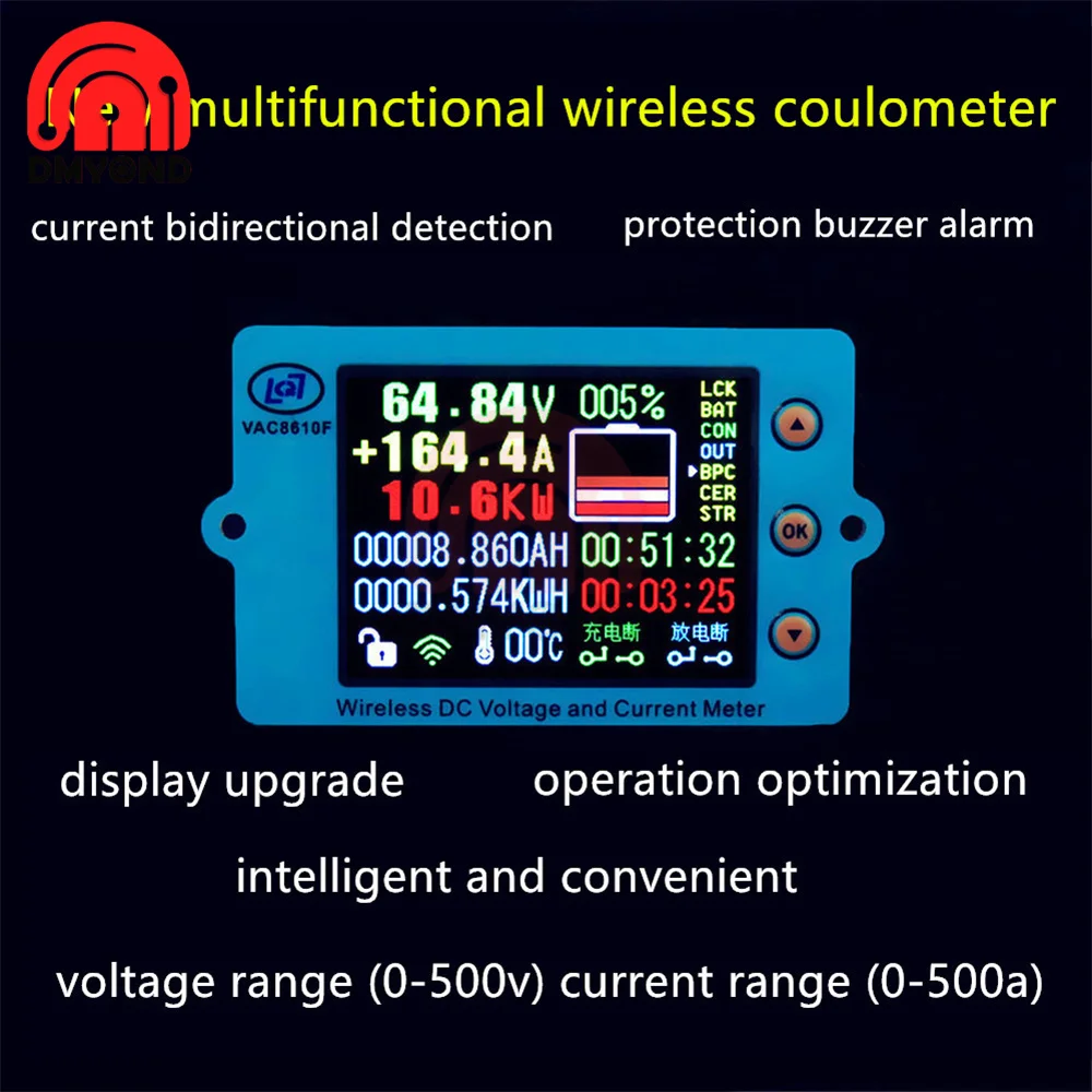2.4 Inch Wireless Voltage Meter Voltmeter Ammeter DC 500V 100V Solar Battery Charging Coulometer Capacity Power Detector Tester |