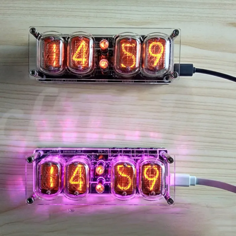 Часы Nixie Tube IN 12 4 битные светящиеся цветные лампочки RGB дисплей времени Ретро