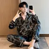 Plus Size 3XL 4XL 5XL Men Comfortable Pyjamas Long Sleeve Casual Home Wear Autumn new Silk Boy Pajama Sets Leisure Sleepwear Set ► Photo 1/6