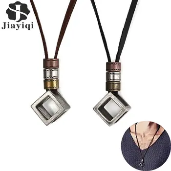 

Jiayiqi 2019 NEW Square pendant Necklace Genuine Leather Adjustable Rope Choker Geometric Necklace Fashion Jewelry Wholesale