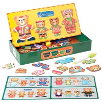 Christmas Bear Family Dress-Up Wooden Puzzles Toys Magnetic Jigsaw Change Clothes Sorting Matching Game Children Montessori Toys 1