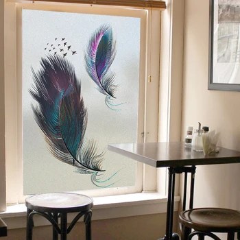 

Customized color feather glass stickers transparent opaque decorative bathroom anti-transparent window glass film from plastic