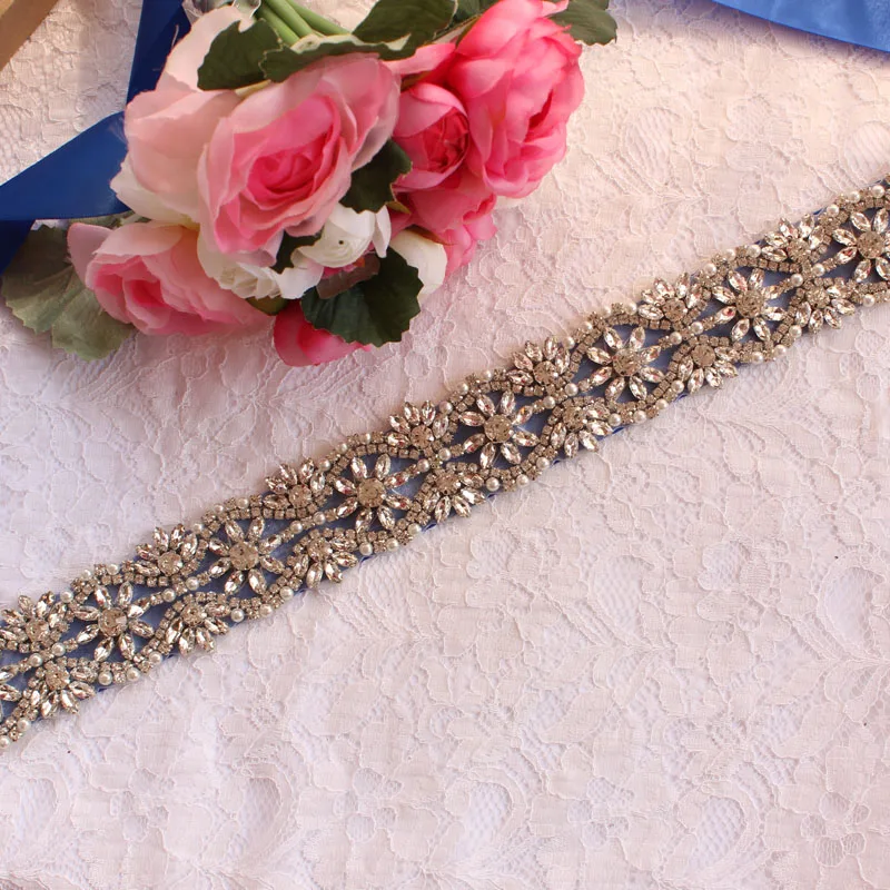 Свадебный ремень с кристаллами riem strass riem handgemaakte riem bruiloft аксессуары - Цвет: Синий