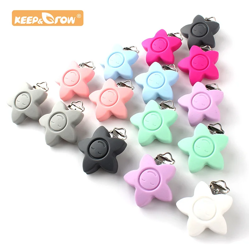 

Keep&Grow 10pcs Star Pacifier Clip Silicone teether metal Accessories rodent DIY Baby Teething Necklace Pendant Clamp