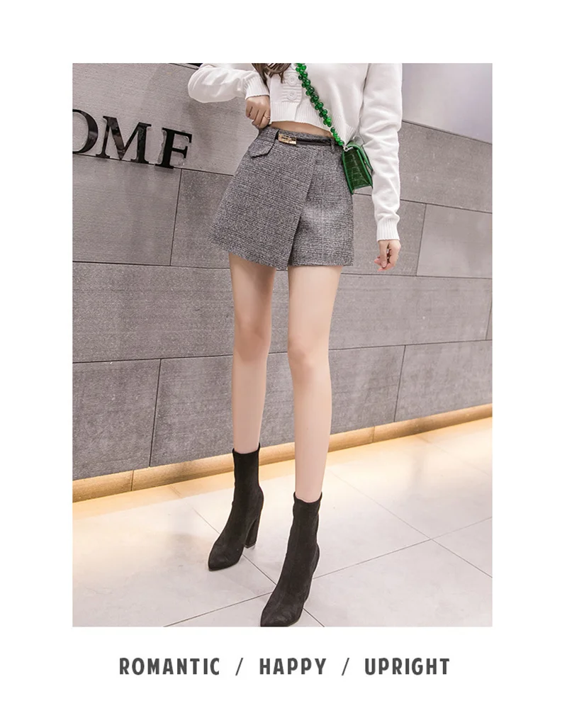 Необычные шерстяные клетчатые шорты юбки для женщин осень зима офисные короткие женские большие размеры шорты женские короткие брюки