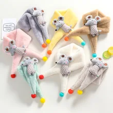 Модные стильные зимние детские шарфы с изображением мышки и динозавра; теплый шарф для маленьких мальчиков и девочек; Однотонный мягкий шарф с воротником; детское растягивающееся кольцо на шею