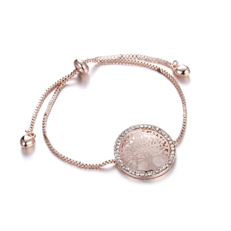 Новые pulseira mujer moda прозрачные Кристальные Золотые Регулируемые кольцеобразные браслеты для женщин Дерево жизни Шарм подарочные браслеты и ювелирные изделия