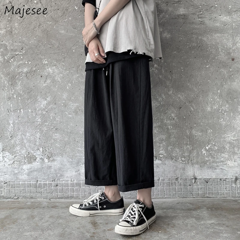 

Casual Pants Men Baggy Drawstring Harm Pant Linen Summer All-match Stylish Ankle-length Trousers Tooling Handsome Hombre Bottoms
