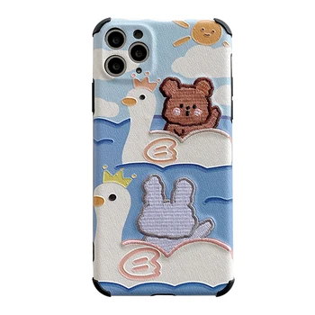 

C19802-3 durable silicone case for iphone11pro embroidery relief pattern protective back cover