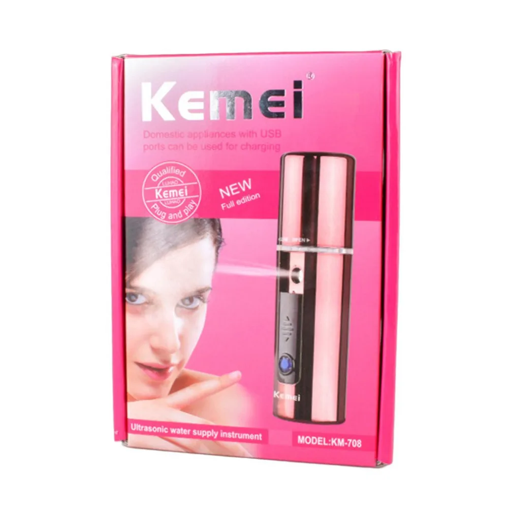 Kemei KM-708 увлажнитель лица портативный аппарат для паровой бани лица перезаряжаемая кожа небулайзер увлажняющий прибор для красоты лица