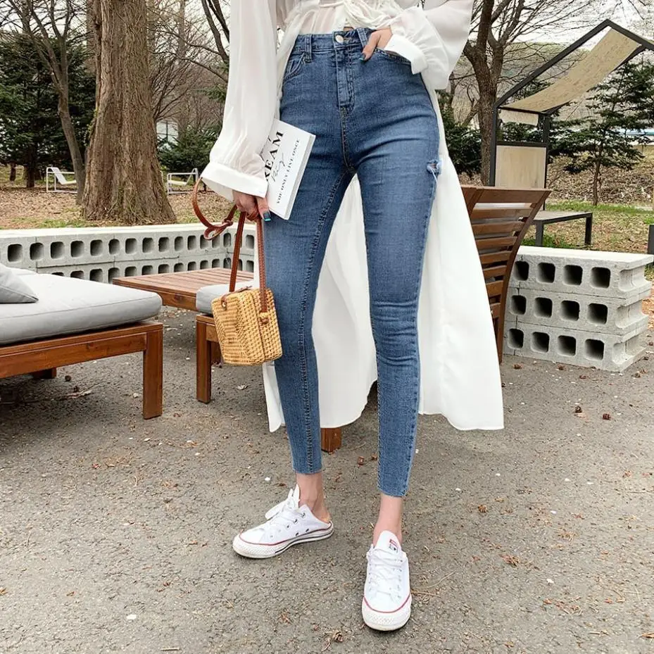 Hot Sale Pencil Jeans Skinny-Pants Female Trousers Mozuleva High-Waist Women Tassel Holes Ripped xXKk5Md5x