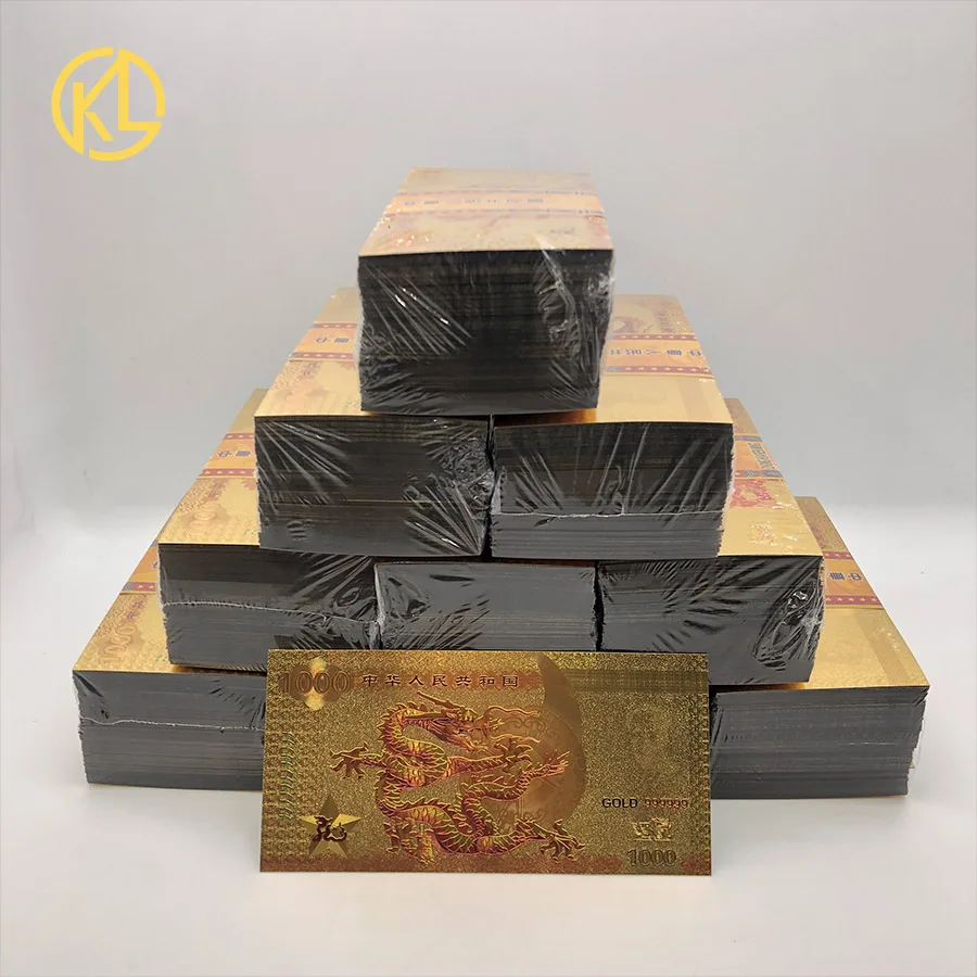 1 коробка УФ свет 1000 RMB золото банкнота из фольги китайский дракон с роскошным драконом коробка поддельные деньги Реплика