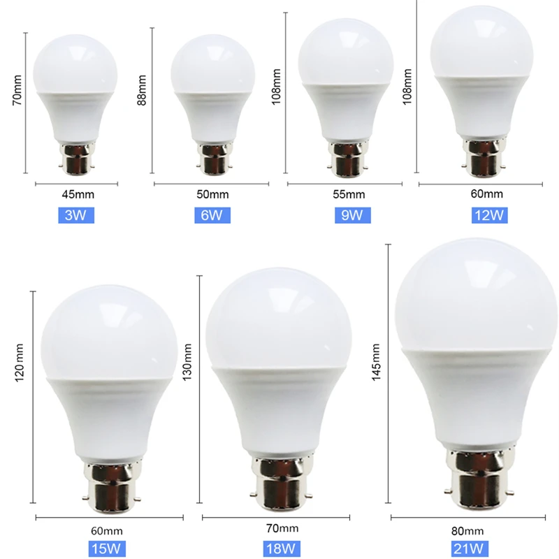 B22 LED Bulb Light Bayonet Lamp Lampada 3W 6W 9W 12W 15W 18W 21W Cold White Warm White Bombilla AC 110V 220V 230V Energy Saving