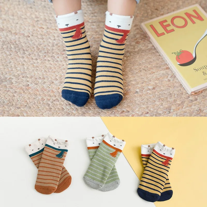 

3 Pair/sets Baby Cartoon Pattern Socks Set funny socks Cotton Winter Warm Floor Socks Leg Warmer no slip socks baby kids socks
