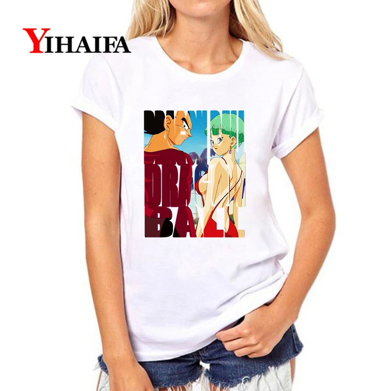 

YIHAIFA New Summer Women T-shirt Vegeta Bulma Letters Print Graphics Tee Harajuku Anime T Shirts Pullover Tops