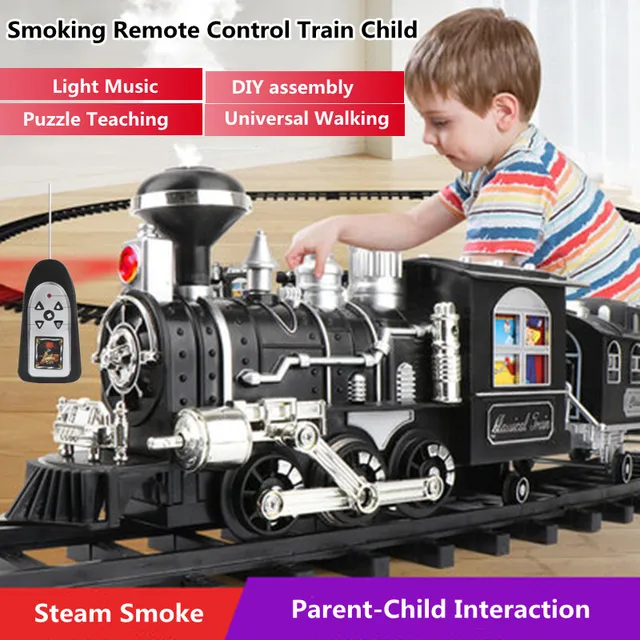 Children's Electric Smoking Rail RC Car Sound Light Music Parent-Child Interaction DIY Assembly Steam Remote Control Train Toy 1