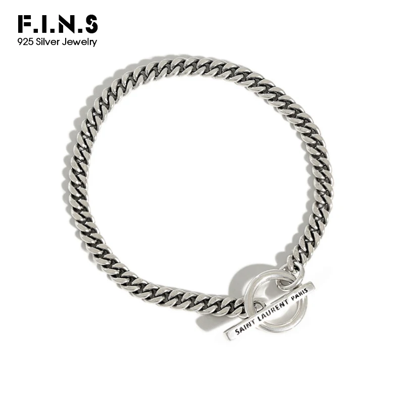 F.I.N.S корейский S925 Серебряный браслет Ретро Старый геометрический круг бар звено