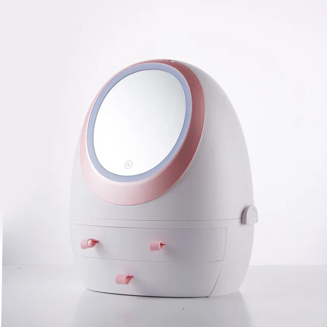 With LED light Косметический ящик для хранения с светодиодный зеркало для макияжа с подсветкой сенсорный затемнение Портативный LED-подсветка маленького зеркала для ванной путешествия рабочего стола - Испускаемый цвет: With LED light