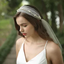 Богемные Свадебные вуали длиной 1,5 м с жемчужными бусинами, женские повязки на голову, аксессуары для волос, белое Тюлевое однослойное свадебное платье