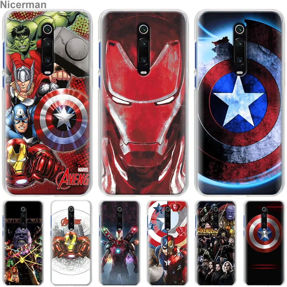 

Marvel Avengers Iron Man Captain America Cases for Xiaomi Redmi K20 Pro Note 7 7S Y3 Note 6 5 Plus 6A 7A S2 GO Hard Phone Cover