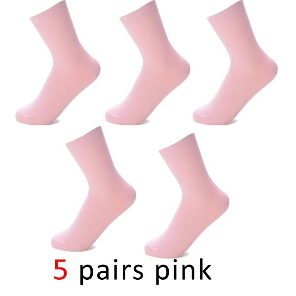 VERIDICAL/короткие носки в японском стиле для женщин и девочек, однотонные носки хорошего качества, 5 пар/лот, хлопковые бесшовные носки в стиле Харадзюку, черно-белые носки - Цвет: pink