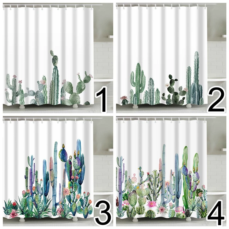 Tropical Cactus Shower Curtain Polyester Fabric Bath Curtain for The Bathroom Decorations Printed Shower Curtains